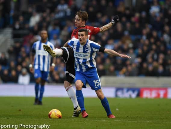 Albion winger Jamie Murphy in action against Fulham this afternoon. Picture by Phil Westlake (PW Sporting Photography)