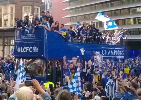 Leicester City celebrate their Premier League title win with an open-top bus parade