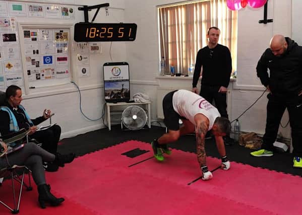 Craig Peters during his world record attempt for the most burpees done in 12 and 24 hours. Picture: Stephen Goodger