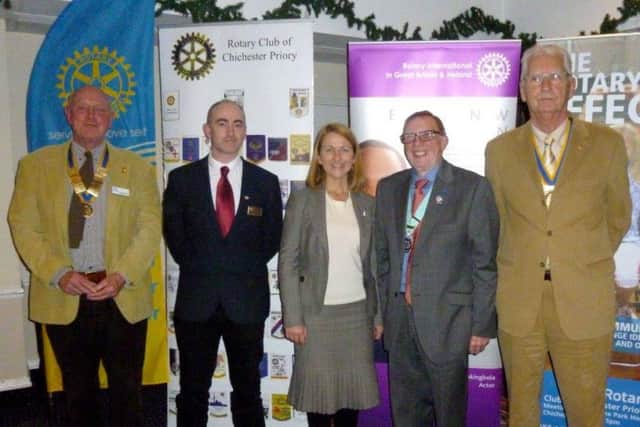 From Right to left: Mike Harvey, president of Chichester Priory Club, George Rose, president of Arundel Rotary club, Katy Bourne, Sussex Police and crime commissioner, Frank West, Rotary District Governor, Ken Holmes, president of Chichester Harbour Club