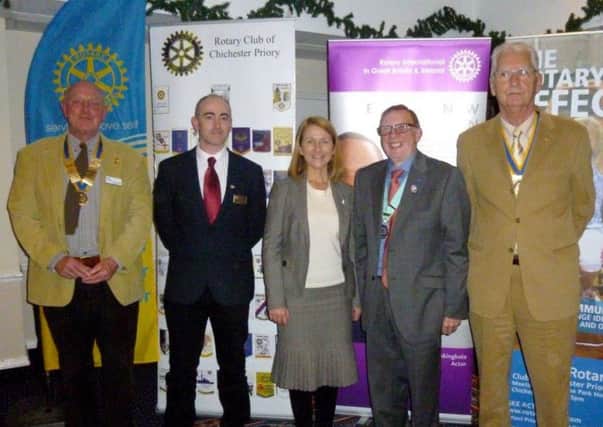 From Right to left: Mike Harvey, president of Chichester Priory Club, George Rose, president of Arundel Rotary club, Katy Bourne, Sussex Police and crime commissioner, Frank West, Rotary District Governor, Ken Holmes, president of Chichester Harbour Club