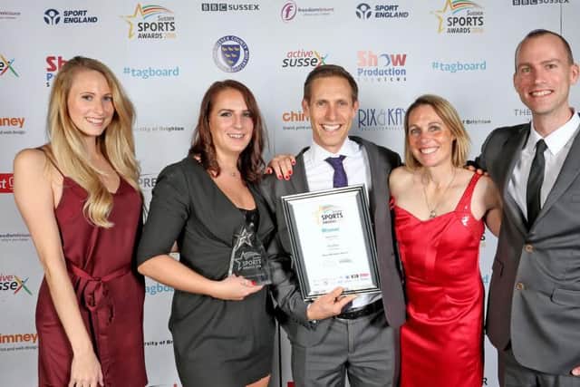 Stelfox receive the Active Workplace award. Picture: Stephen D Lawrence Photography