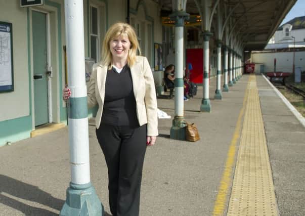Maria Caulfield, Lewes MP, at Seaford railway station SUS-160707-100717001