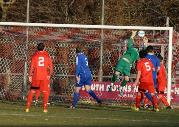 Ollie Moore's header that was ruled out in Broadbridge Heath's draw with Hassocks on Saturday. Picture by Phil Westlake