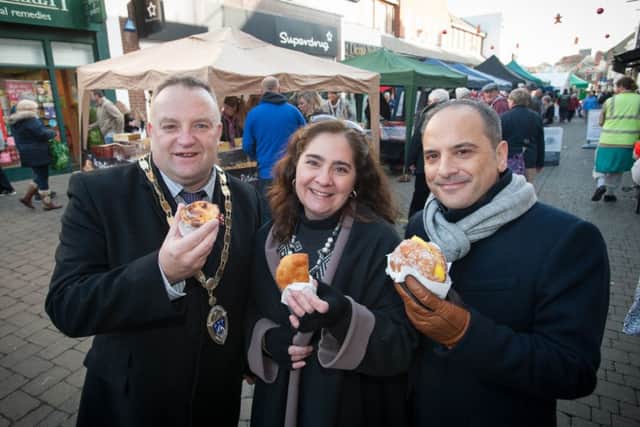 The Portuguese Deputy Consul General, Joao Paulo Brito, visits the first Portuguese Street Market in Littlehampton on November 26. Pictured with the mayor of Littlehampton Ian Buckland