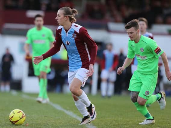 Harry Stannard on the ball for Hastings United against Dorking Wanderers on Saturday. Picture courtesy Scott White