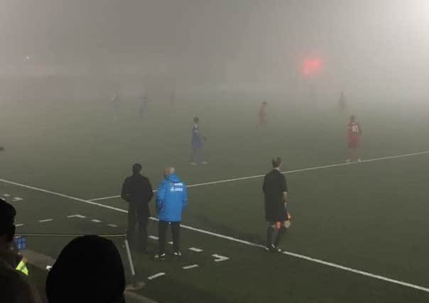 Eastbourne Borough exit the Trophy in heavy fog at Priroy Lane