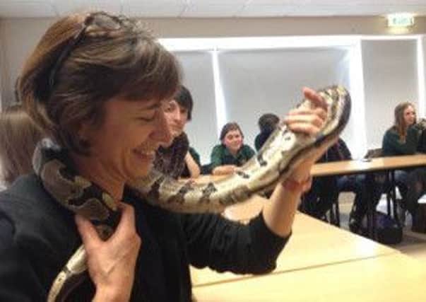 Jenny Tinson at an exotic animals lecture SUS-160612-104949001