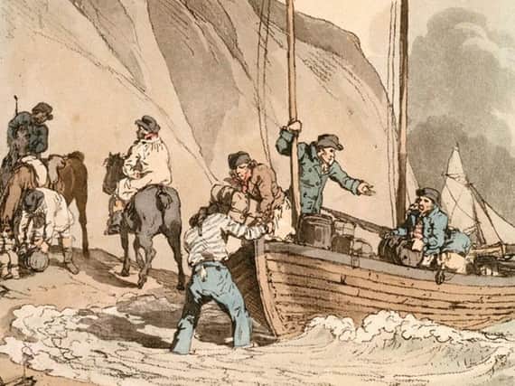 Smugglers landing their goods on shore