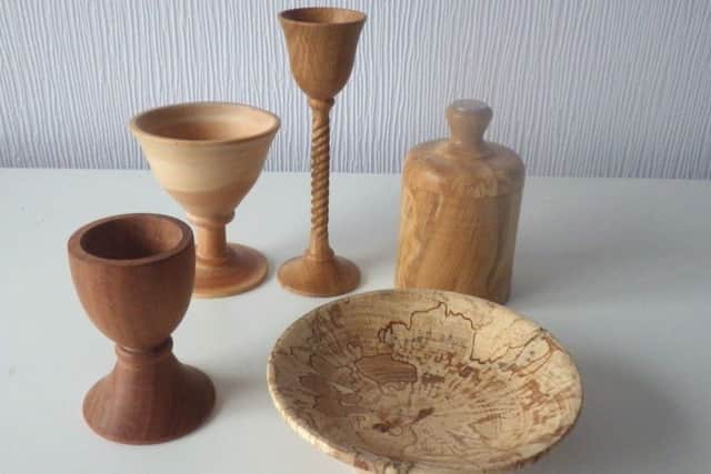 A variety of objects, including a fruit bowl and chalices, were made on the woodturning course