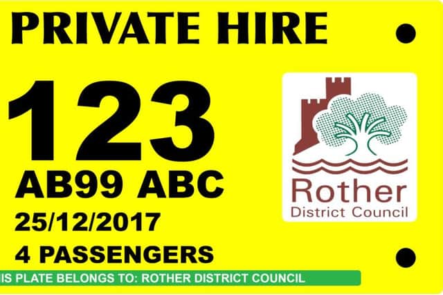 Rother taxis - private hire vehicle licence plate SUS-161212-152021001