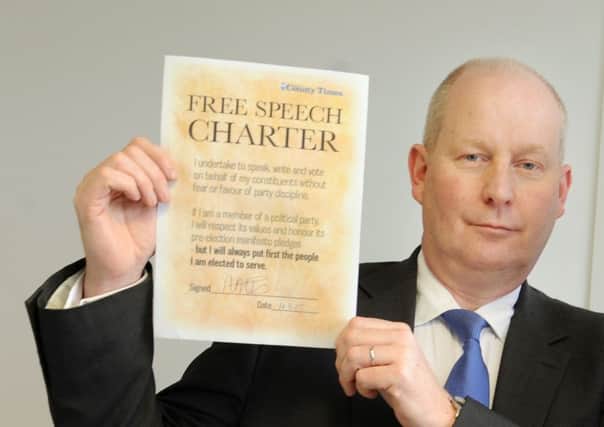 Adrian Lee signing the Free Speech Charter last year