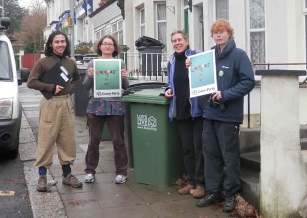 Hastings Green Party members collecting signatures for its petition to get Hastings Borough Council to recycle and collect food waste. Photo courtesy of Hastings Green Party SUS-161213-145408001