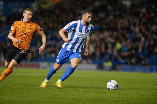Shane Duffy struck his first Brighton goal against former side Blackburn Rovers at Ewood Park on Tuesday. Picture: Phil Westlake (PW Sporting Photography)