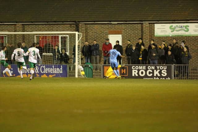 Tony Nwachukwu's first half chance that he put into the side netting. Picture by Tim Hale
