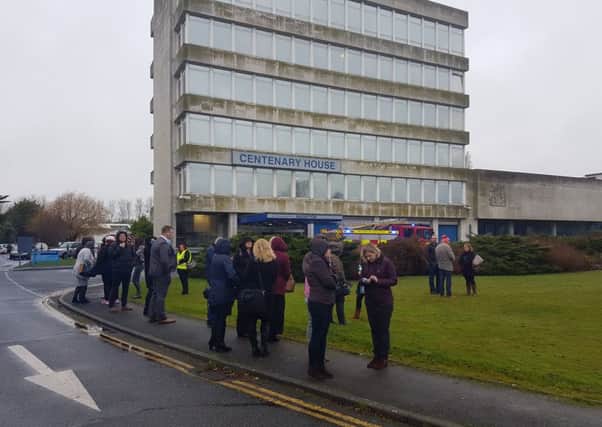 Staff evacuated from Centenary House in Durrington Lane, Durrington, after reports of a fire. Picture: Eddie Mitchell