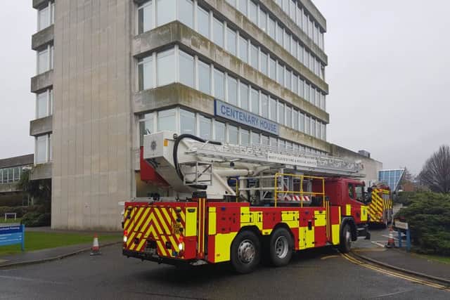 Staff evacuated from Centenary House in Durrington Lane, Durrington, after reports of a fire. Picture: Eddie Mitchell