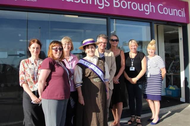 Cllr Peter Chowney with Frances Bedford of the Muriel Matters Society and council staff SUS-161221-164407001