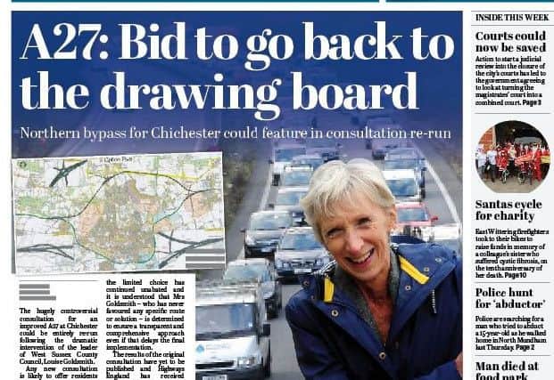 The front page of the Chichester Observer, breaking the news of a possible A27 consultation re-run