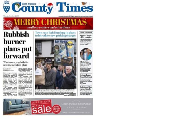 Front page of the West Sussex County Times (Thursday December 22 edition)