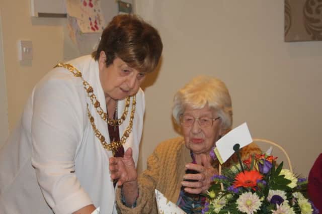 Born before the First World War: Annie Colton with Mayor Cllr Pat Hearn