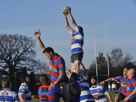Hastings & Bexhill captain Jimmy Adams gathers the ball at a lineout during last weekend's 69-0 win at home to Snowdown CW. Picture by Simon Newstead