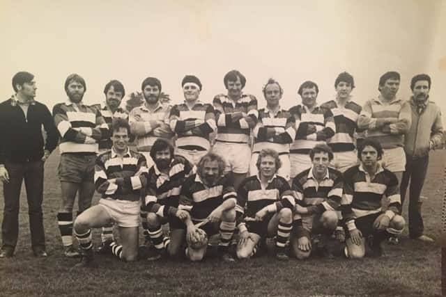 Dick Mowbray in his rugby days (top row, fourth from right). Picture: Nicole Mowbray SUS-161223-095025001