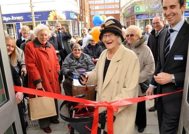 Actress Liz Smith cuts the ribbon to open Clearwell Mobility in Worthing in 2012. Picture: Stephen Goodger W47695H12