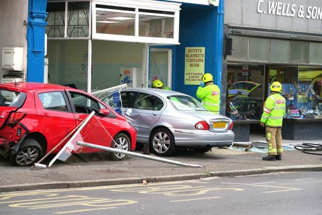 Car crashes into laundrette in Sackville Road. Photo by Michael Parmley SUS-160614-110142001