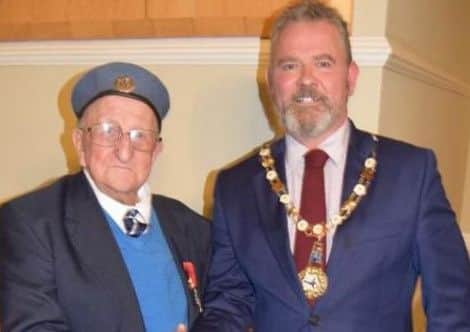 Stanley Northeast, who received the Legion dHonneur in November, with Arundel mayor James Stewart