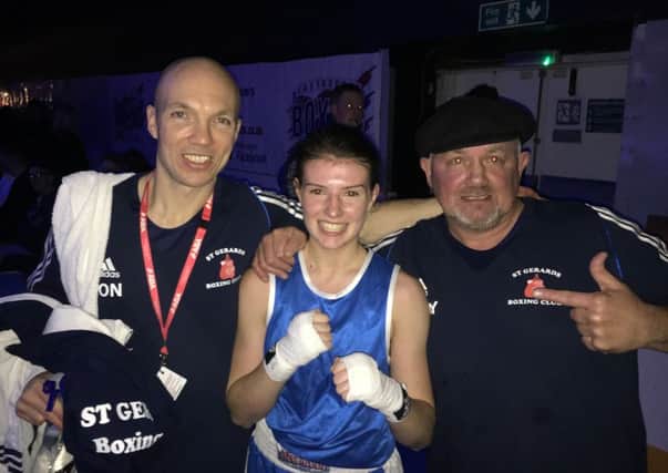Abi Wawman with coaches Jon Mills and Gerry Lavelle
