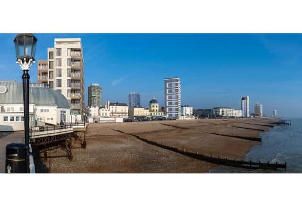 A vision of Worthing seafront if a precedent is set by the proposed Aquarena redevelopment (pictured far right). Picture: Steve Speller