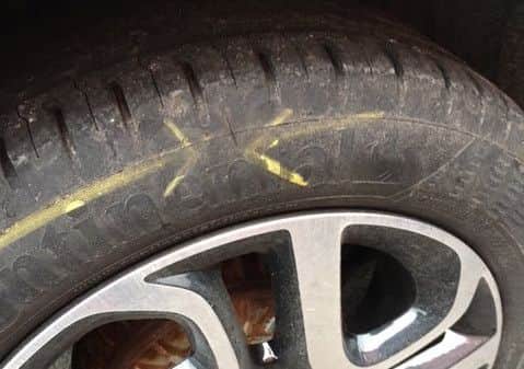 Gerry's slashed tyres.