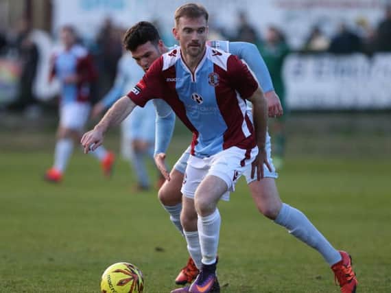 Barry Cogan on the ball during Hastings United's 3-0 win at home to Lewes on Boxing Day. Picture courtesy Scott White