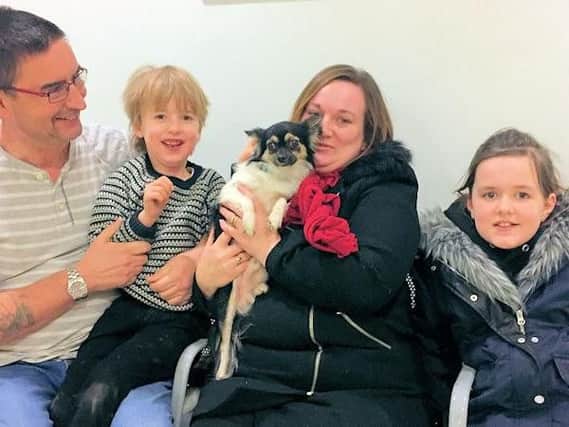 Tobias is reunited in Hertfordshire with (L-R) Gary, Bruno (7), Kayleigh and Hollie (10).