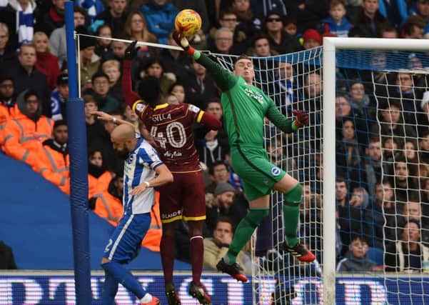 Goalkeeper David Stockdale saved a penalty in the first half of Albion's win at Fulham on Monday. Picture by Phil Westlake (PW Sporting Photography)