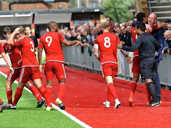 Worthing are set to change the red touchline this summer. Picture by Stephen Goodger