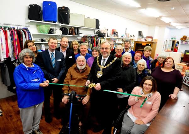 Worthing mayor Sean McDonald opening the new Brent Lodge charity shop in the Guildbourne Centre. Picture: Kate Shemilt ks170004-1