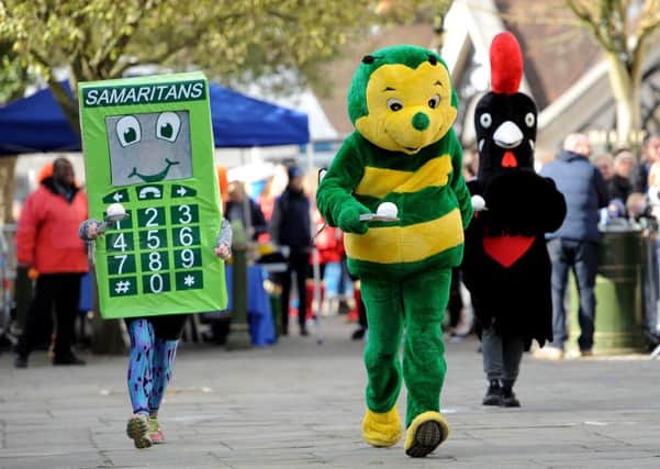 Rotary Club of Horsham's annual community pancake race hosted by Dave Benson Phillips. mascots race. Pic Steve Robards   SR1604841 SUS-160216-150524001
