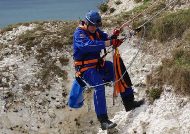 A cliff rescue operation by coastguards