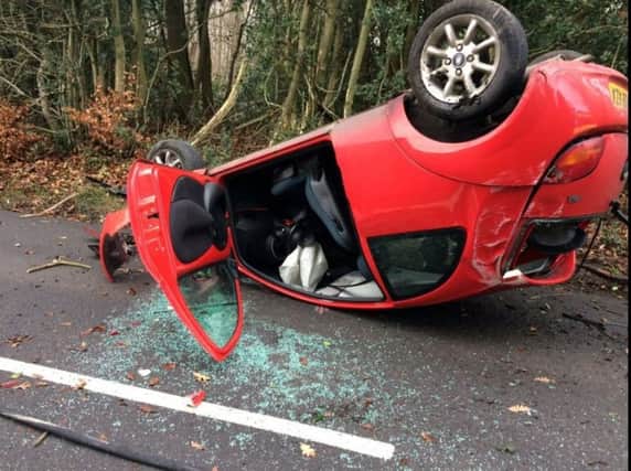 Car accident on Powdermill Lane in Battle. Picture supplied by Battle Fire Station SUS-171001-170149001