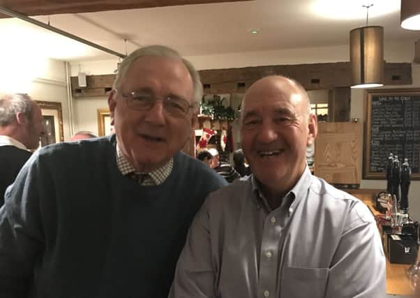 Sir Peter Bottomley with a friend at The Lamb, Angmering
