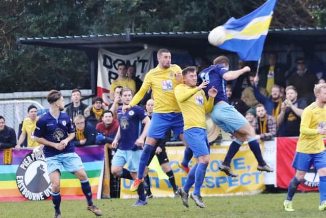 Action from Eastbourne Town v Crowoborough. Picture by Joe Knight