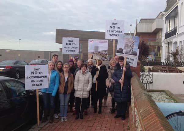 Residents of New Parade, next to the Aquarena site in Brighton Road, protested about the height of the proposed 15-storey tower on Saturday