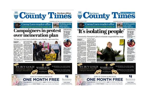 Front pages of the West Sussex County Times (Thursday January 12 edition)