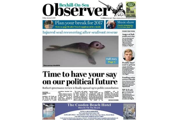 Bexhill Observer front page, 13-01-17 SUS-170113-111920001