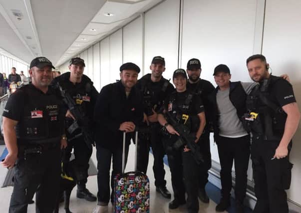 Ant and Dec pose for photos at Gatwick Airport. Photo by Gatwick Police.