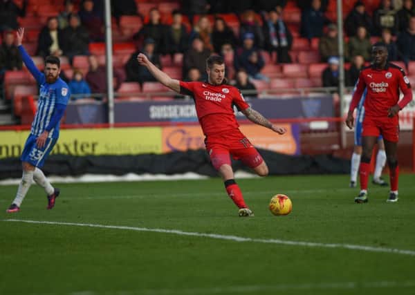 James Collins in action for Crawley Town against Hartlepool. Pic: PW Sport Photography SUS-170114-163358002
