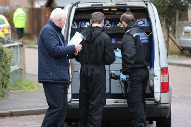 Man arrested on charges of making explosives at Belmont Lane Hassocks West Sussex -Bomb squad- snr police and scene of crimes, locals evacuated.