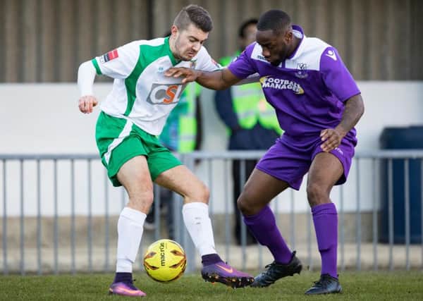 Ollie Pearce in action for the Rocks against Enfield - next up it's a home clash with Grays / Picture by Tim Hale